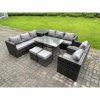 Fimous 10 Seater Wicker PE Rattan Outdoor Furniture Lounge Sofa Garden Dining Set with Dining Table Side Table Armchairs 2 Stools Dark Grey Mixed