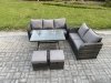 Fimous High Back PE Rattan Sofa Set Outdoor Garden Furniture Dining Table Set Love Sofa 3 Seater Sofa 2 Small Footstool