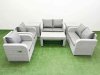 Fimous 6 Seater Outdoor Reclining Chair Love Sofa Set Rattan Garden Furniture Set with Oblong Coffee Table 2 Side Tables Light Grey