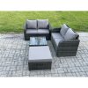 Fimous Rattan Sofa Set Outdoor Garden Furniture Set with Square Coffee Table Loveseat Sofa Big Footstool Dark Grey Mixed