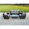 Fimous Outdoor Rattan Garden Furniture Set 5 Seater Patio Lounge Sofa Set with Rectangular Coffee Table Dark Grey Mixed