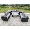 Fimous Outdoor Rattan Garden Furniture Lounge Sofa Set With Oblong Rectagular Coffee Table And Side Table
