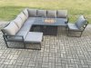 Fimous Aluminium Lounge Corner Sofa Outdoor Garden Furniture Sets Gas Fire Pit Dining Table Set with Big Footstool Dark Grey
