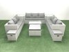 Fimous Rattan Garden Outdoor Furniture Set 12 Seater Garden Sofa Coffee Table Set with 3 Footstools 2 Side Tables Light Grey Mixed