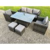 Fimous Rattan Garden Furniture Set Rising Adjustable Lifting Dining Table Lounge Sofa Set With Foostools Dark Grey Mixed