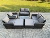 Fimous Outdoor Rattan Garden Furniture Set 8 Seater Patio Lounge Sofa Set with Coffee Table 2 Big Footstool Dark Grey Mixed
