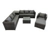 Fimous 8 Seater Garden Outdoor Rattan Furniture Set Patio Corner Sofa Coffee Table with Side Table Big Stool Dark Grey