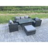 Fimous 6 Seater PE Wicker Rattan Garden Furniture Set Lounge Sofa Chair and Rectangular Dining Table Set Big Footstools Dark Grey Mixed