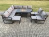 Fimous Aluminium 12 Seater Lounge Corner Sofa Outdoor Garden Furniture Sets Gas Fire Pit Dining Table Set with 3 Footstools Dark Grey
