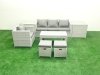 Fimous Rattan Garden Furniture Set Outdoor Lounger Sofa with Coffee Table 2 Small Footstools 2 Side Tables Light Grey Mixed