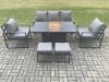 Fimous Aluminium Outdoor Garden Furniture Set Gas Fire Pit Dining Table Set Gas Heater Burner with 2 Arm Chair 2 Small Footstools Dark Grey 7 Seater