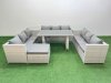 Fimous Patio Outdoor Garden Furniture Sets with Black Glass Top Dining Table 3 Seater Sofa Side Table Big Stool Light Grey
