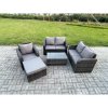 Fimous High Back Rattan Garden Furniture Set with Loveseat Sofa Rectangular Coffee Table Big Footstool Indoor Outdoor Patio Lounge Sofa Set Dark Grey Mixed