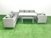 Fimous 4 Pieces Outdoor Rattan Sofa Set with Cushions Patio Garden Furniture Sets with Armchair Dining Table Light Grey Mixed
