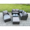 Fimous PE Rattan Garden Furniture Sets Outdoor Love Sofa Chair Set Square Coffee Table Side Table 2 Big Footstool