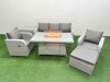 Fimous PE Rattan Garden Furniture Set Reclining Chair Sofa Lounge Sofa Set Firepit Dining Table Side Table Big Footstool Light Grey
