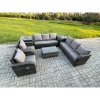 Fimous Rattan Outdoor Garden Furniture Sofa Set Patio Table & Chairs Set with 3 Seater Sofa Reclining Chair 2 Side Tables Dark Grey Mixed