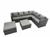 Fimous Outdoor PE Rattan Garden Furniture Sofa Set with Square Coffee Table Big Stool Dark Grey
