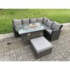 Fimous 7 Seater?Outdoor High Back Rattan Gas Fire Pit Corner Sofa Dining Set Garden Furniture Heater Dining Table Dark Grey Mixed Right Side