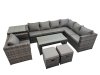 Fimous Outdoor Rattan Oblong Coffee Table Corner Sofa Sets Garden Furniture Set with Chair 2 Small Stools Side Table Dark Grey Mixed