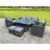 Fimous Dark Mixed Grey Rattan Outdoor Garden Furniture Lifting Adjustable Dining Or Coffee Table Sets Lounge Sofa Recling Chairs Footstools 7 Seater