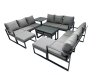 Fimous Outdoor Garden Furniture Set Aluminium Lounge 3 Seat Sofa Oblong Coffee Table Sets with 4 Stools Side Table Dark Grey