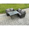 Fimous Outdoor Garden Furniture Sets 3 Pieces Wicker Rattan Furniture Sofa Sets with Rectangular Dining Table Love Sofa
