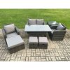 Fimous Rattan Outdoor Garden Furniture Set Rectangular Dining Table and Chair Sofa Set With Side Table 3 Footstools Dark Grey Mixed