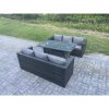 Fimous PE Wicker Outdoor Garden Furniture Set Patio Rattan Rectangular Dining Table Lounge Sofa 6 Seater Dark Grey Mixed