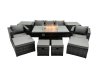 Fimous Rattan Garden Furniture Firepit Dining Set 9 Seater Lounge Sofa Table Set with 2 side table 4 Footstool