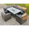 Fimous Outdoor Rattan Garden Set Corner Furniture Gas Fire Pit Dining Table Sets Gas Heater Lounge Chairs Dark Grey 8 Seater