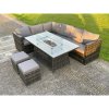 Fimous Outdoor Rattan Garden Corner Furniture Gas Fire Pit Table Sets Gas Heater Lounge Small Footstools Dark Grey 8 Seater
