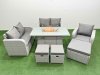 Fimous High Back Poly Rattan Garden Furniture Set with Reclining Chair Loveseat Sofa Firepit Dining Table Indoor Outdoor Patio Set 3 Stools Light Grey