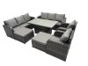 Fimous Rattan Garden Furniture Dining Set 10-seater Patio Height Adjustable Rising Lifting Table Sofa Set with 2 Big Footstool Dark Grey Mixed
