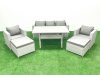 Fimous Garden Dining Set Outdoor Rattan Furniture Set with Sofa Dining Table 2 Chairs 2 Big Footstools Light Grey Mixed
