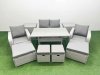 Fimous PE Rattan Lounge Sofa Set 8 Seater Outdoor Garden Furniture Set with Dining Table Love Sofa 2 Big Footstools Light Grey