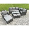 Fimous 8 Seater Rattan Garden Furniture Set with Rectangular Coffee Table Side Table 3 Footstools Patio Outdoor Lounge Sofa Set