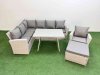Fimous Garden Outdoor Rattan Furniture Set Rattan Corner Sofa Oblong Dining Table with Armchair Big Footstool Light Grey Mixed 8 Seater