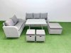 Fimous Outdoor PE Rattan Garden Furniture Set Rectangular Dining Table Sofa Set with 3 Stool Light Grey