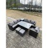 Fimous 9 Seater PE Rattan Corner Sofa Set Rising Adjustable Dining Table Set High Side Coffee Table With Arm Chair Stools