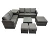 Fimous Wicker PE Rattan Garden Outdoor Furniture Set Love Sofa Square Coffee Table Set with 3 Stools Side Table Dark Grey Mixed