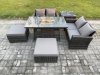 Fimous 6 Seater Rattan Garden Furniture Set Outdoor Lounge Sofa Chair Gas Fire Pit Dining Table Set With 2 Big Footstool Double Seat Sofa Side Table