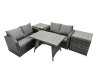 Fimous 4 Seater Garden Outdoor Rattan Furniture Set Rattan Sofa Oblong Dining Table with 2 Side Table Dark Grey