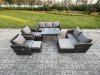 Fimous Outdoor Rattan Garden Furniture Set 10 Seater Patio Lounge Sofa Set with Dining Table 3 Footstools Dark Grey Mixed