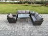 Fimous 6 Seater Outdoor Rattan Garden Furniture Set Patio Lounge Sofa Set with Dining Table Side Table Dark Grey Mixed