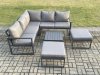 Fimous Outdoor Garden Furniture Set Aluminium Lounge Sofa Square Coffee Table Sets with 2 Big Footstool Indoor Conservatory Set Dark Grey