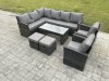 Fimous Rattan Garden Furniture Sets High Back Corner Sofa Oblong Coffee Table Set with 2 Small Footstool 2 Armchairs Dark Grey Mixed