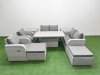 Fimous 8 Seater Outdoor Reclining Chair Love Sofa Set Rattan Garden Furniture Set with Adjustable Lifting Dining or Coffee Table 2 Big FootStools 2 Side Table Light Grey