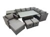 Fimous 10 Seater Rattan Height Adjustable Rising Lifting Table Corner Sofa Sets with Chair 3 Stools Side Table Dark Grey Mixed