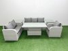 Fimous Patio PE Wicker 6 Seater Outdoor Rattan Furniture Sofa Sets with Adjustable Lifting Dining or Coffee Table Reclining Chair Loveseat Sofa 3 Seater Sofa 2 Side Table Light Grey